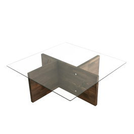 Hanah Home Glory Mesa de Centro de Cristal Templado y Madera en Nogal
